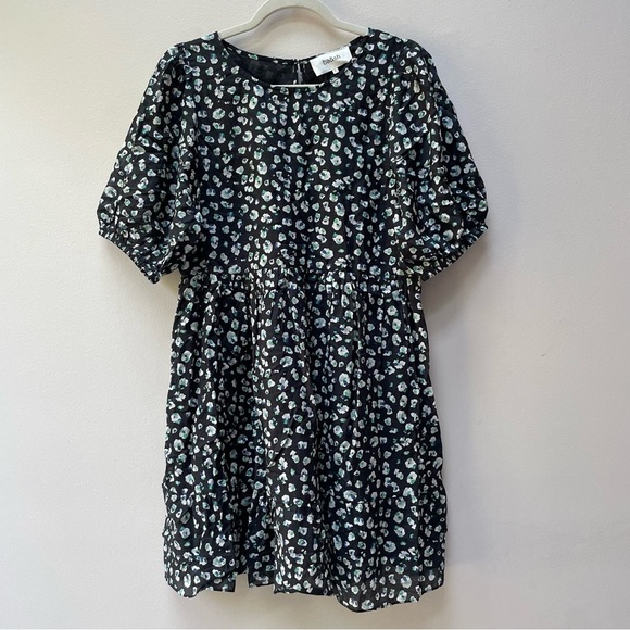 ba&sh Beth Printed Cotton Blend Voile Floral Mini Dress Black Size Large - Picture 2 of 10